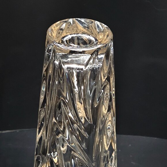 Gorham Crystal Star Blossom Flower Vase 7" blown glass gold rim heavy cut leaves - Picture 7 of 7